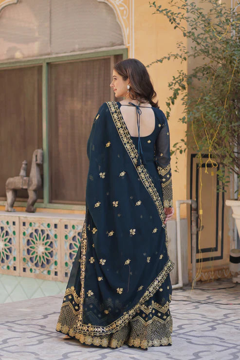 FAUX BLOOMING GEORGETTE SEQUINS EMBROIDERED GOWN WITH DUPATTA(WD12)
