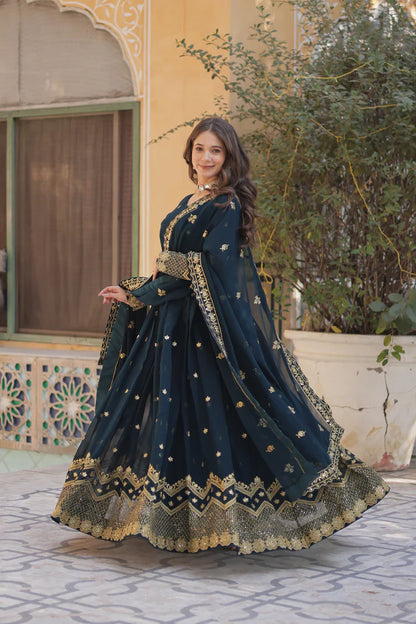 FAUX BLOOMING GEORGETTE SEQUINS EMBROIDERED GOWN WITH DUPATTA(WD12)