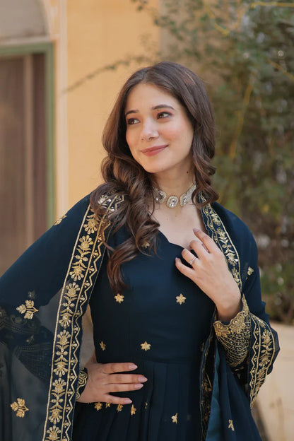 FAUX BLOOMING GEORGETTE SEQUINS EMBROIDERED GOWN WITH DUPATTA(WD12)