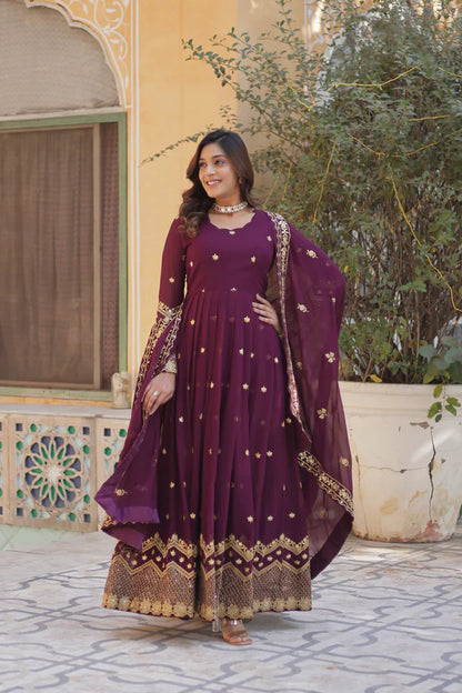 FAUX BLOOMING GEORGETTE SEQUINS EMBROIDERED GOWN WITH DUPATTA(WD12) (01)