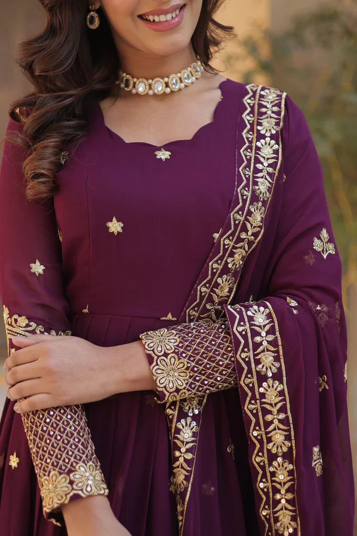 FAUX BLOOMING GEORGETTE SEQUINS EMBROIDERED GOWN WITH DUPATTA(WD12) (01)