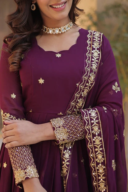 FAUX BLOOMING GEORGETTE SEQUINS EMBROIDERED GOWN WITH DUPATTA(WD12) (01)