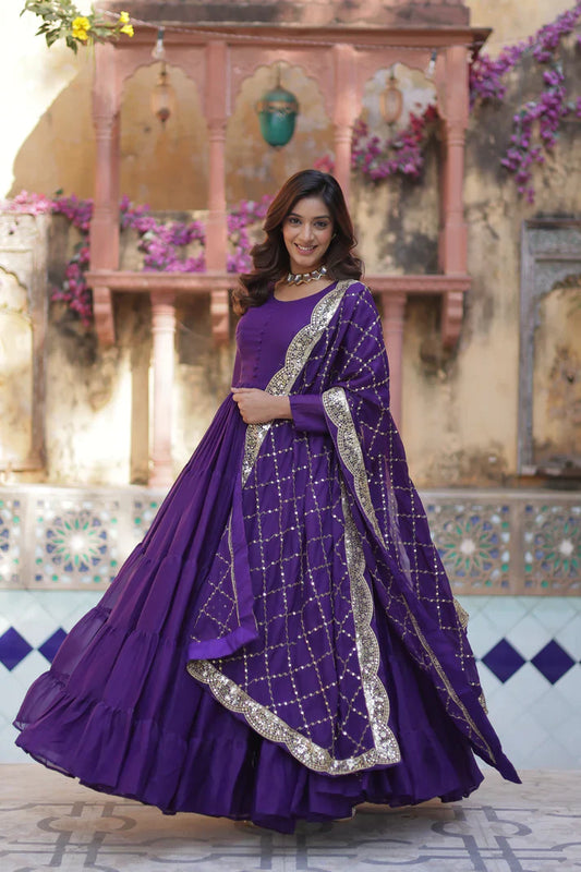 WEDDING SPECOAL STAR GEORGETTE GOWN WITH DUPATTA(WD123) (01)