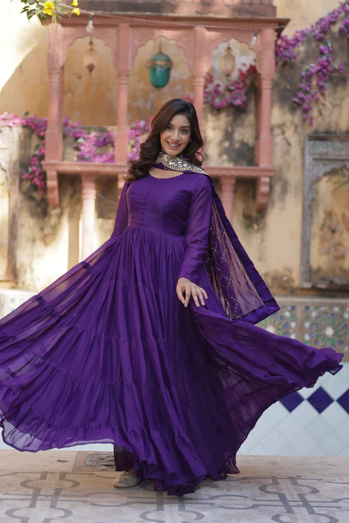 WEDDING SPECOAL STAR GEORGETTE GOWN WITH DUPATTA(WD123) (01)