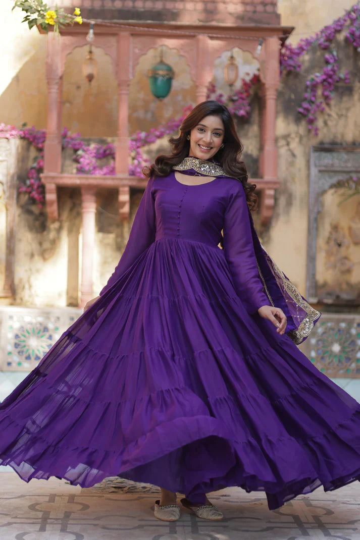 WEDDING SPECOAL STAR GEORGETTE GOWN WITH DUPATTA(WD123) (01)