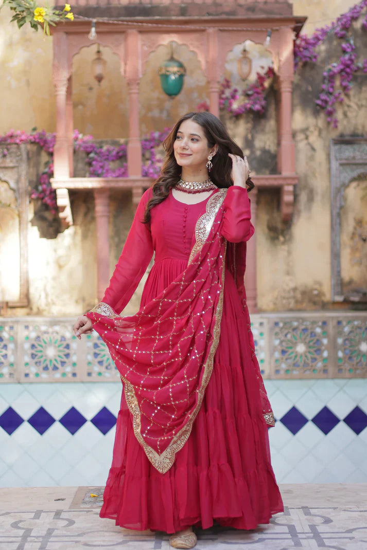WEDDING SPECOAL STAR GEORGETTE GOWN WITH DUPATTA(WD123)