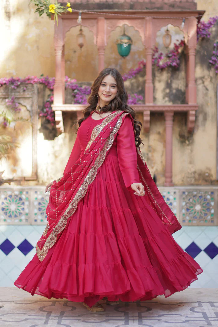 WEDDING SPECOAL STAR GEORGETTE GOWN WITH DUPATTA(WD54)