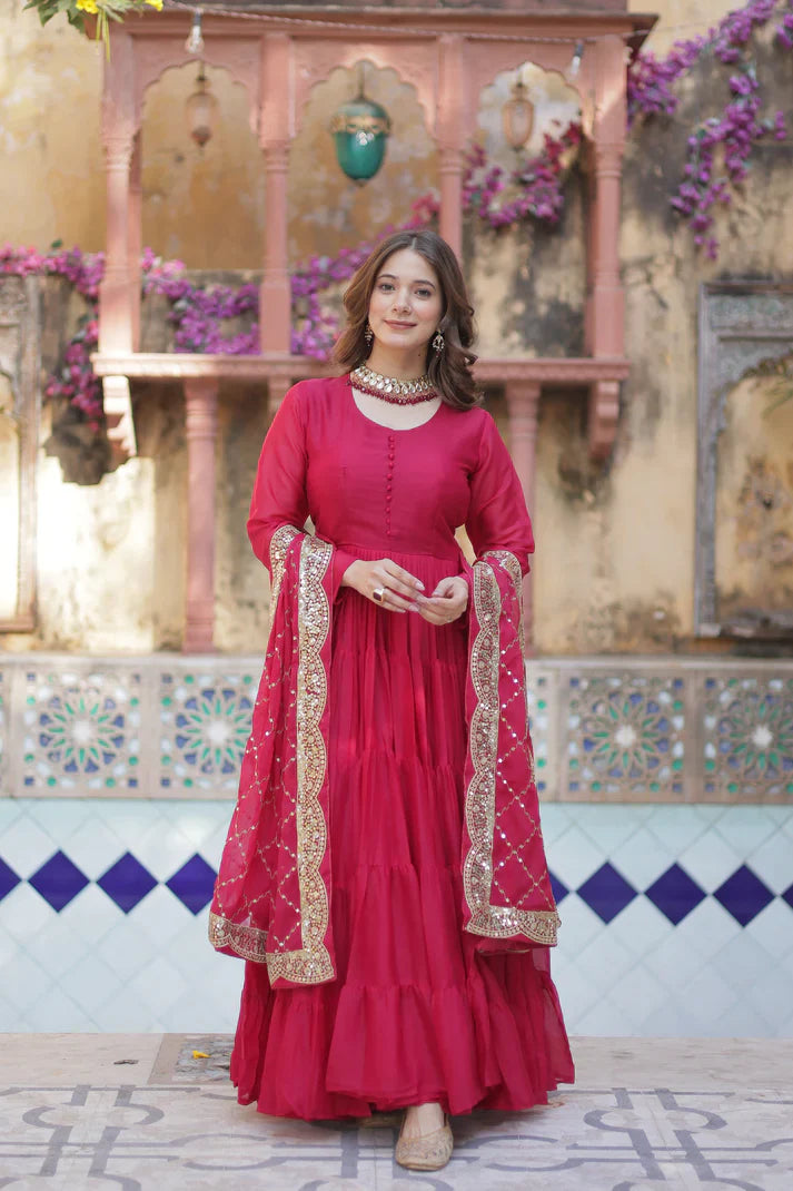 WEDDING SPECOAL STAR GEORGETTE GOWN WITH DUPATTA(WD123)