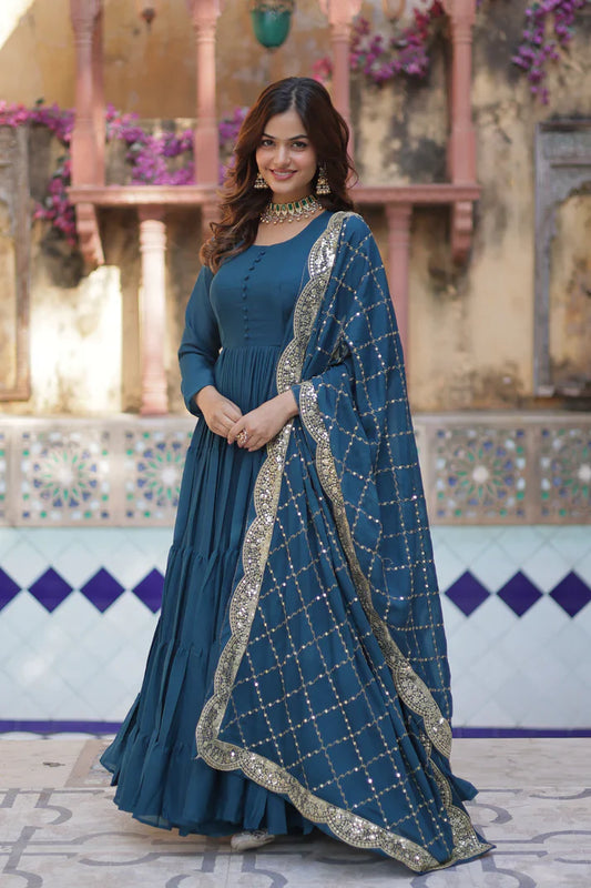 WEDDING SPECOAL STAR GEORGETTE GOWN WITH DUPATTA(WD123) (02)