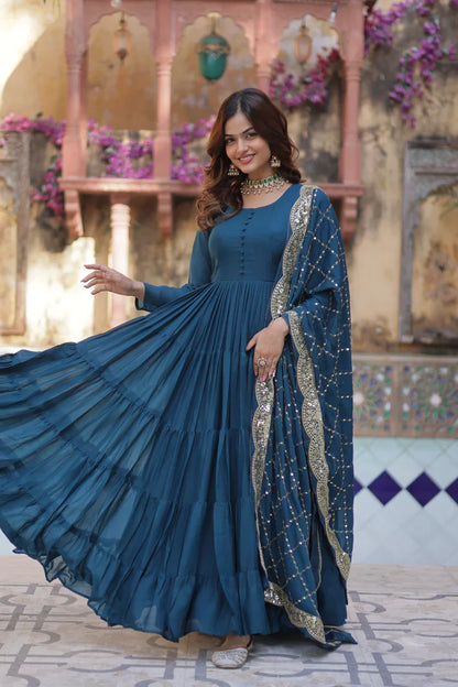 WEDDING SPECOAL STAR GEORGETTE GOWN WITH DUPATTA(WD54) (02)