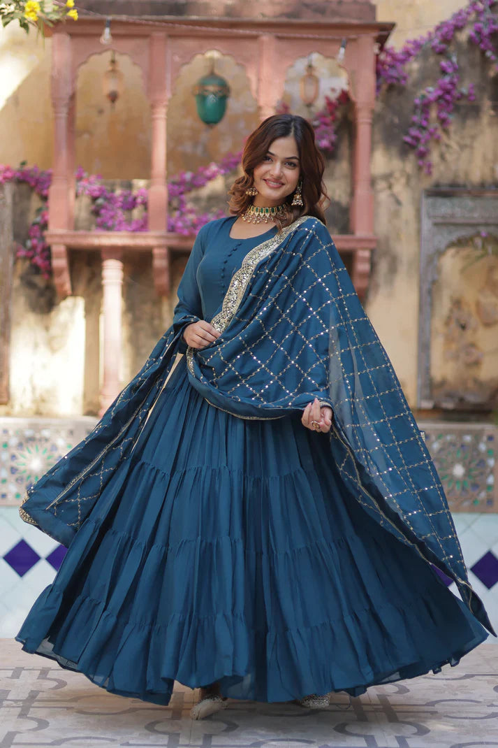 WEDDING SPECOAL STAR GEORGETTE GOWN WITH DUPATTA(WD54) (02)