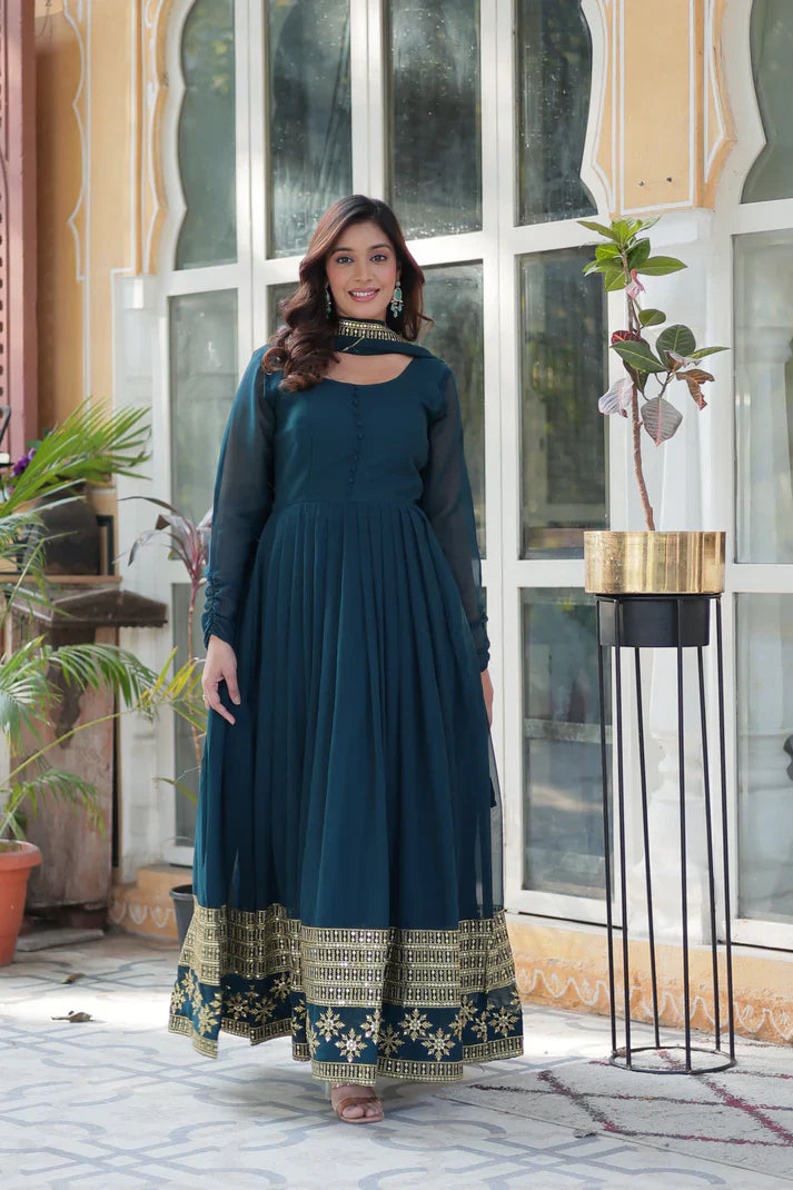 WEDDING SPECIAL FAUX BLOOMING GEORGETTE SEQUINS EMBROIDERD GOWN WITH DUPATTA(WD119) (02)