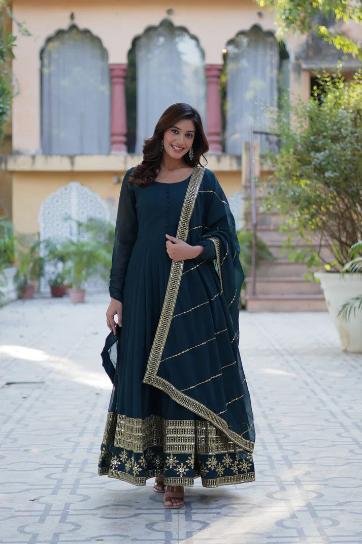 WEDDING SPECIAL FAUX BLOOMING GEORGETTE SEQUINS EMBROIDERD GOWN WITH DUPATTA(WD119) (02)