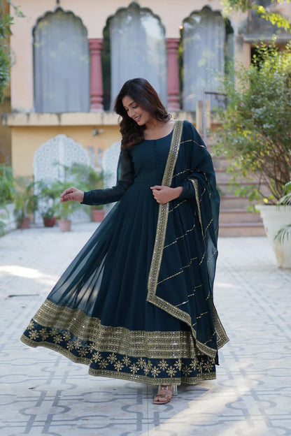 WEDDING SPECIAL FAUX BLOOMING GEORGETTE SEQUINS EMBROIDERD GOWN WITH DUPATTA(WD119) (02)