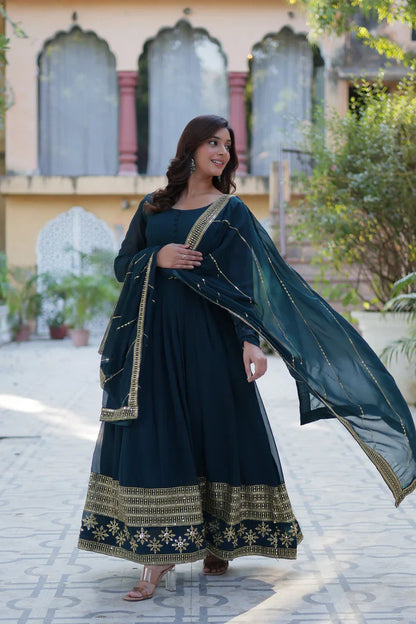 WEDDING SPECIAL FAUX BLOOMING GEORGETTE SEQUINS EMBROIDERD GOWN WITH DUPATTA(WD119) (02)