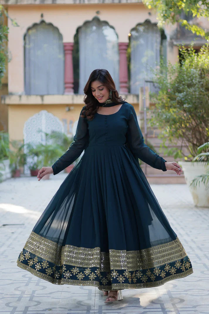 WEDDING SPECIAL FAUX BLOOMING GEORGETTE SEQUINS EMBROIDERD GOWN WITH DUPATTA(WD119) (02)