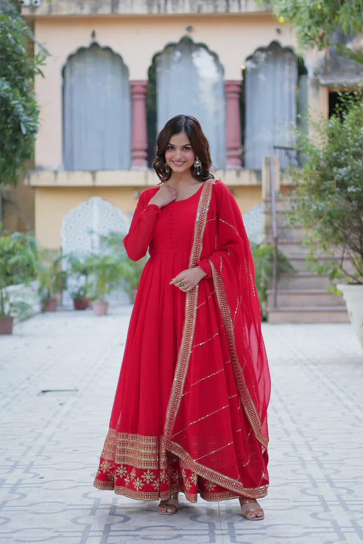 WEDDING SPECIAL FAUX BLOOMING GEORGETTE SEQUINS EMBROIDERD GOWN WITH DUPATTA(WD119) (01)