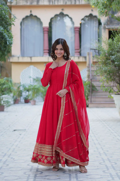 WEDDING SPECIAL FAUX BLOOMING GEORGETTE SEQUINS EMBROIDERD GOWN WITH DUPATTA(WD119) (01)