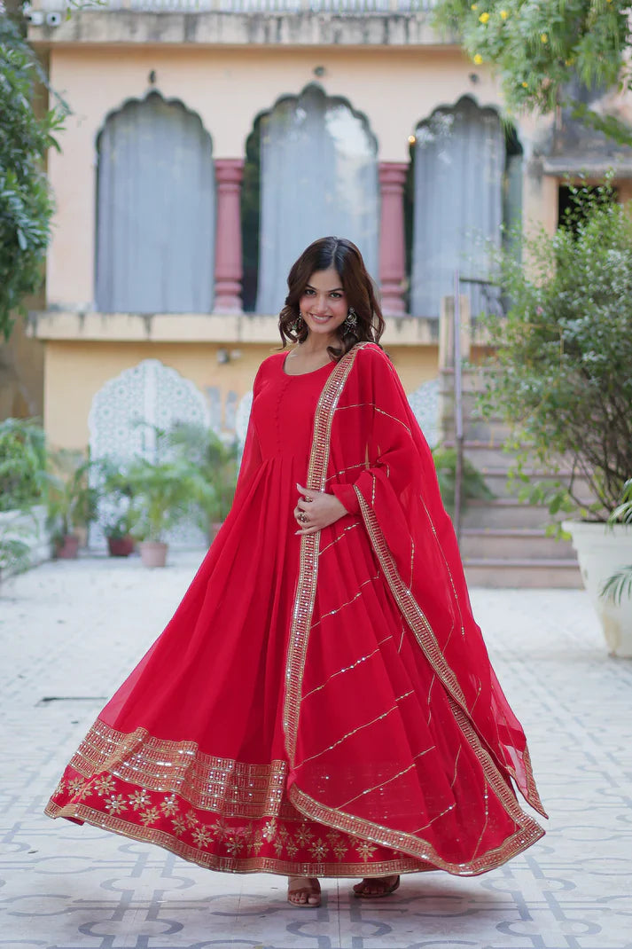 WEDDING SPECIAL FAUX BLOOMING GEORGETTE SEQUINS EMBROIDERD GOWN WITH DUPATTA(WD119) (01)