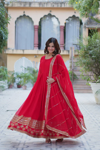WEDDING SPECIAL FAUX BLOOMING GEORGETTE SEQUINS EMBROIDERD GOWN WITH DUPATTA(WD119) (01)