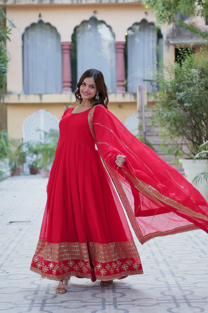 WEDDING SPECIAL FAUX BLOOMING GEORGETTE SEQUINS EMBROIDERD GOWN WITH DUPATTA(WD119) (01)