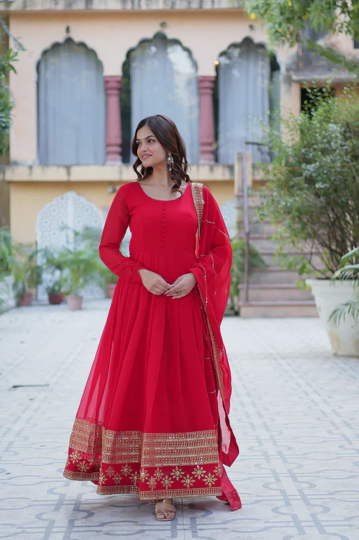 WEDDING SPECIAL FAUX BLOOMING GEORGETTE SEQUINS EMBROIDERD GOWN WITH DUPATTA(WD119) (01)