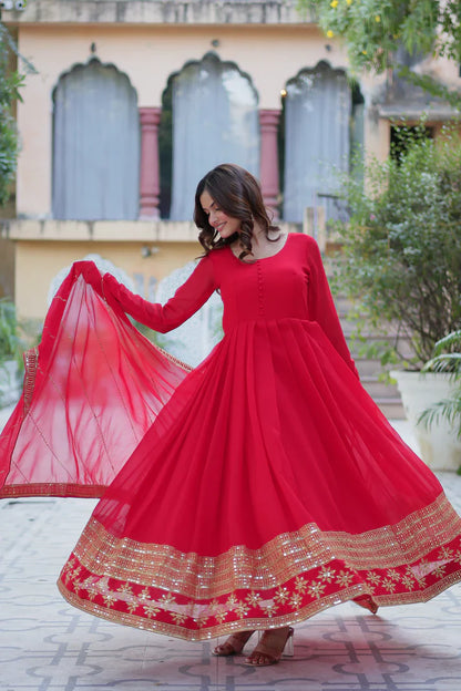 WEDDING SPECIAL FAUX BLOOMING GEORGETTE SEQUINS EMBROIDERD GOWN WITH DUPATTA(WD119) (01)