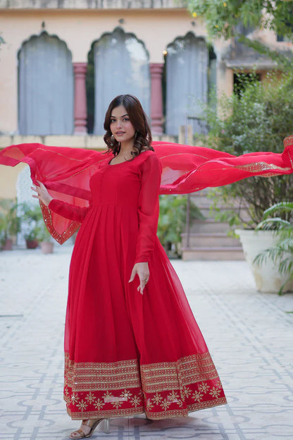 WEDDING SPECIAL FAUX BLOOMING GEORGETTE SEQUINS EMBROIDERD GOWN WITH DUPATTA(WD119) (01)