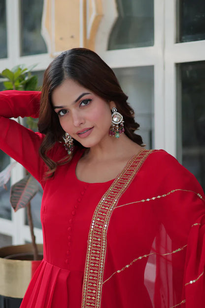 WEDDING SPECIAL FAUX BLOOMING GEORGETTE SEQUINS EMBROIDERD GOWN WITH DUPATTA(WD57) (01)