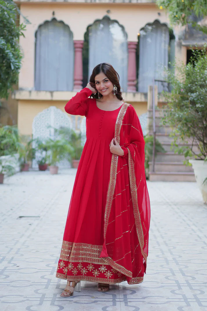 WEDDING SPECIAL FAUX BLOOMING GEORGETTE SEQUINS EMBROIDERD GOWN WITH DUPATTA(WD119) (01)