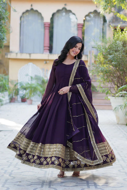 WEDDING SPECIAL FAUX BLOOMING GEORGETTE SEQUINS EMBROIDERD GOWN WITH DUPATTA(WD119)