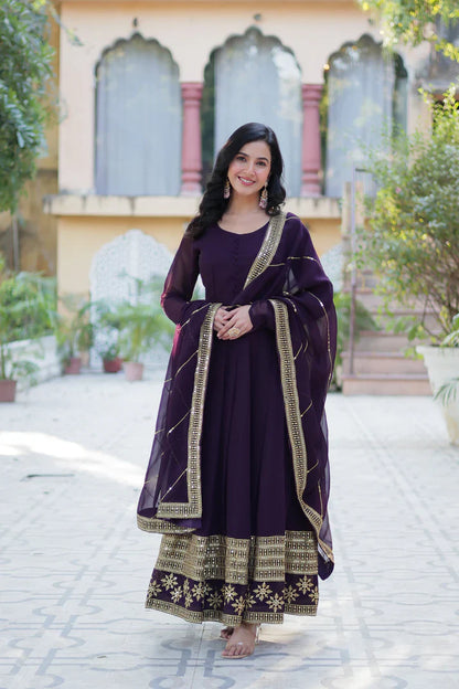 WEDDING SPECIAL FAUX BLOOMING GEORGETTE SEQUINS EMBROIDERD GOWN WITH DUPATTA(WD119)