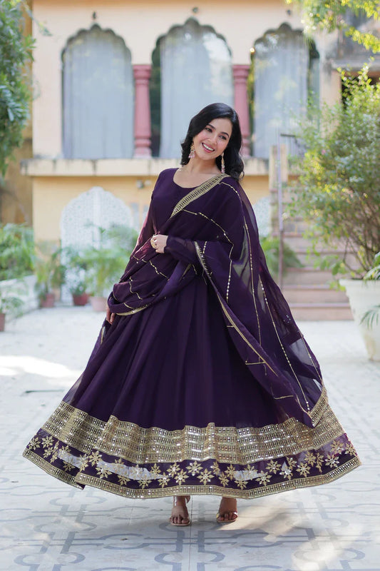 WEDDING SPECIAL FAUX BLOOMING GEORGETTE SEQUINS EMBROIDERD GOWN WITH DUPATTA(WD119)