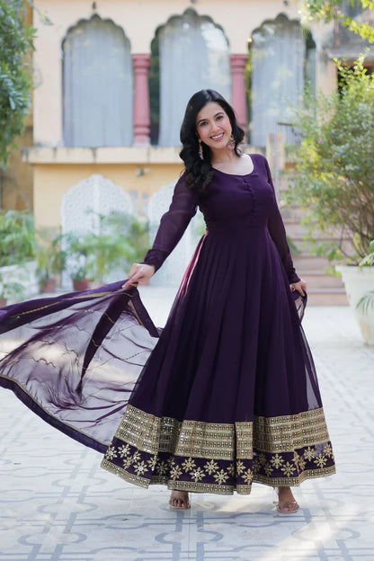 WEDDING SPECIAL FAUX BLOOMING GEORGETTE SEQUINS EMBROIDERD GOWN WITH DUPATTA(WD119)