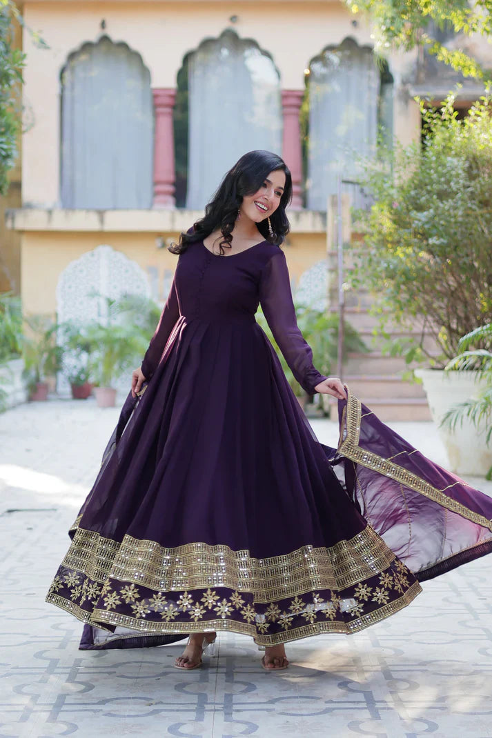 WEDDING SPECIAL FAUX BLOOMING GEORGETTE SEQUINS EMBROIDERD GOWN WITH DUPATTA(WD119)