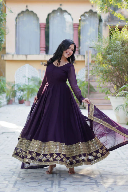 WEDDING SPECIAL FAUX BLOOMING GEORGETTE SEQUINS EMBROIDERD GOWN WITH DUPATTA(WD119)