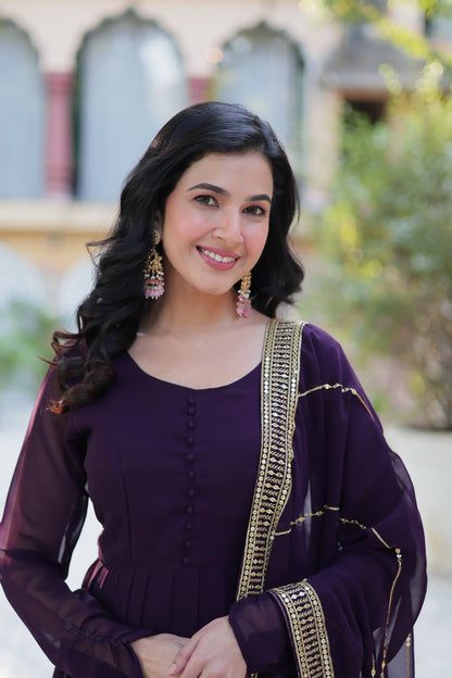 WEDDING SPECIAL FAUX BLOOMING GEORGETTE SEQUINS EMBROIDERD GOWN WITH DUPATTA (WDN35)