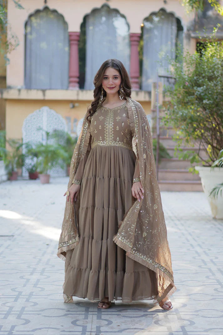 WEDDING SPECIAL STAR GEORGETTE ZARI SEQUINS EMBROIDERED GOWN WITH DUPATTA (WD117) (03)