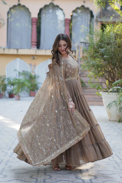 WEDDING SPECIAL STAR GEORGETTE ZARI SEQUINS EMBROIDERED GOWN WITH DUPATTA (WD117) (03)