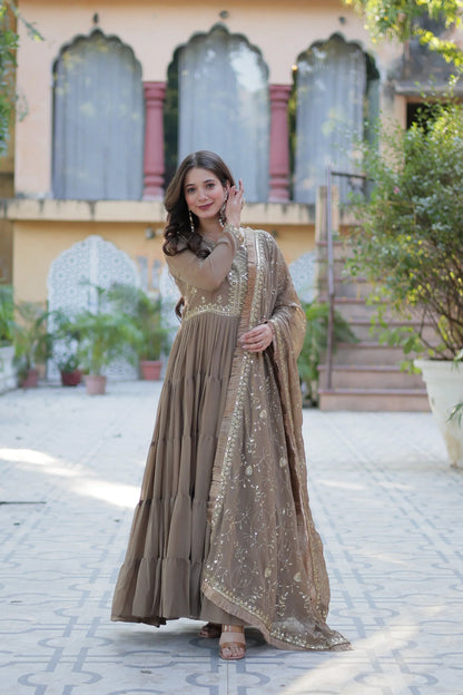 WEDDING SPECIAL STAR GEORGETTE ZARI SEQUINS EMBROIDERED GOWN WITH DUPATTA (WD56) (03)
