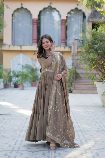WEDDING SPECIAL STAR GEORGETTE ZARI SEQUINS EMBROIDERED GOWN WITH DUPATTA (WD117) (03)