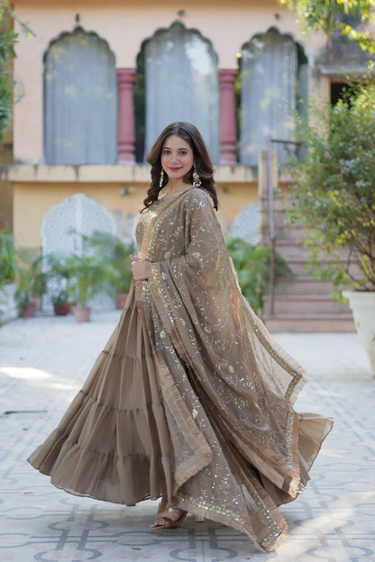 WEDDING SPECIAL STAR GEORGETTE ZARI SEQUINS EMBROIDERED GOWN WITH DUPATTA (WD117) (03)