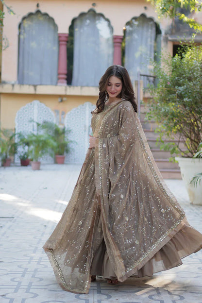 WEDDING SPECIAL STAR GEORGETTE ZARI SEQUINS EMBROIDERED GOWN WITH DUPATTA (WD117) (03)