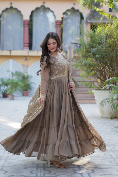 WEDDING SPECIAL STAR GEORGETTE ZARI SEQUINS EMBROIDERED GOWN WITH DUPATTA (WD117) (03)