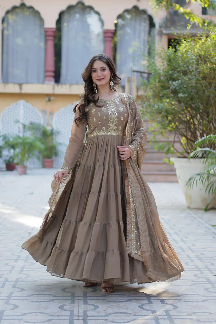 WEDDING SPECIAL STAR GEORGETTE ZARI SEQUINS EMBROIDERED GOWN WITH DUPATTA (WD56) (03)
