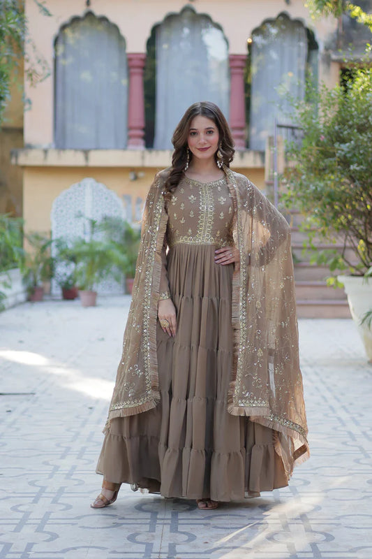 WEDDING SPECIAL STAR GEORGETTE ZARI SEQUINS EMBROIDERED GOWN WITH DUPATTA (WD117) (03)