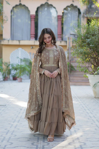 WEDDING SPECIAL STAR GEORGETTE ZARI SEQUINS EMBROIDERED GOWN WITH DUPATTA (WD117) (03)