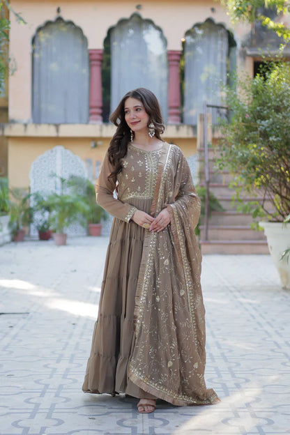 WEDDING SPECIAL STAR GEORGETTE ZARI SEQUINS EMBROIDERED GOWN WITH DUPATTA (WD117) (03)