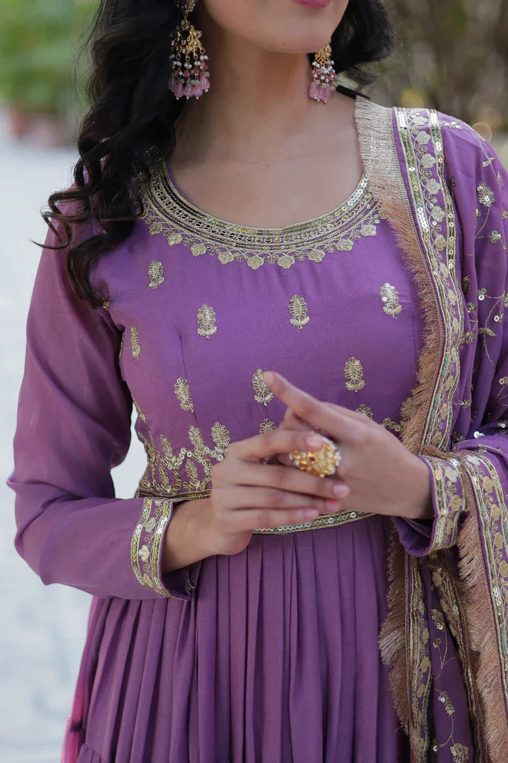 WEDDING SPECIAL STAR GEORGETTE ZARI SEQUINS EMBROIDERED GOWN WITH DUPATTA (WD117)