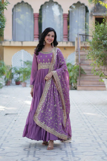 WEDDING SPECIAL STAR GEORGETTE ZARI SEQUINS EMBROIDERED GOWN WITH DUPATTA (WD117)